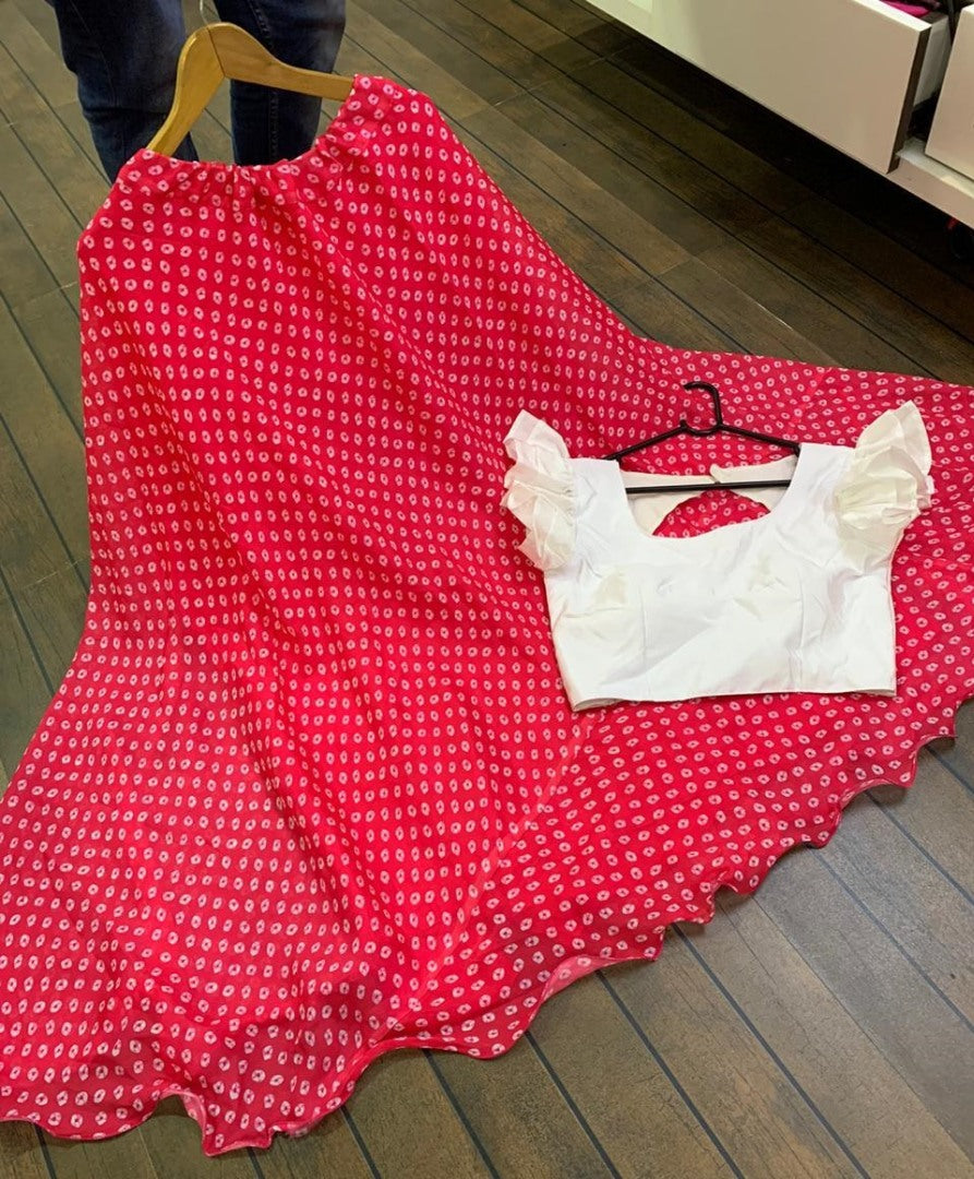 Pink moss georgette printed crop top lehenga