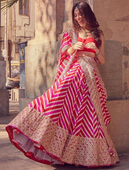 Pink natural crepe silk sequence digital printed lehenga choli