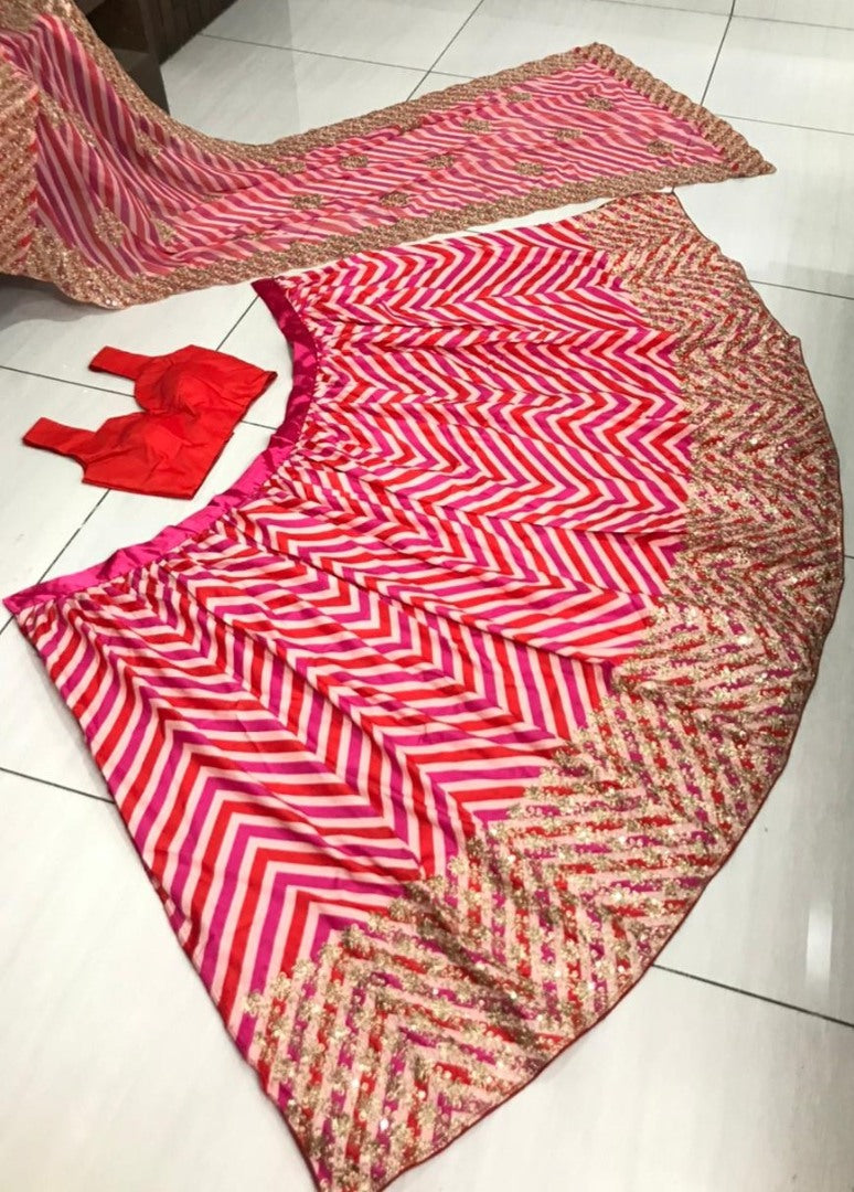 Pink natural crepe silk sequence digital printed lehenga choli