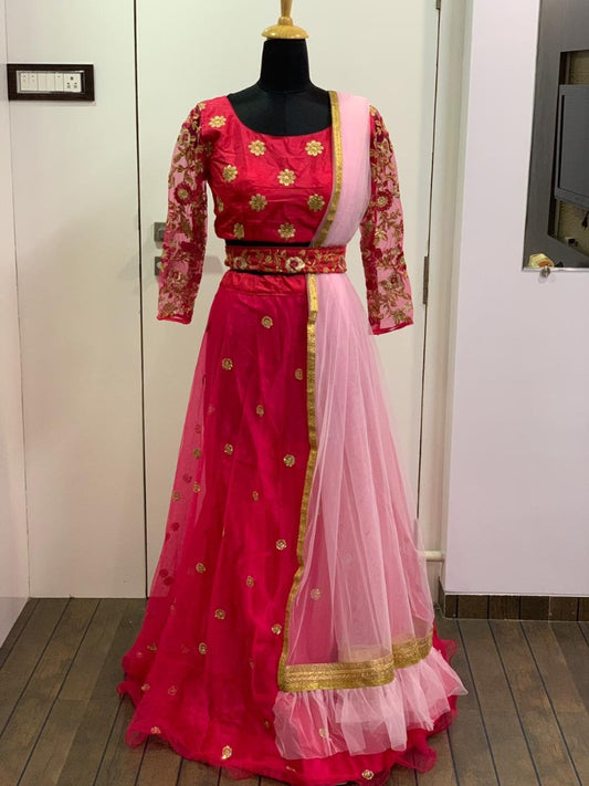 Pink net beautiful sequence worked lehenga choli