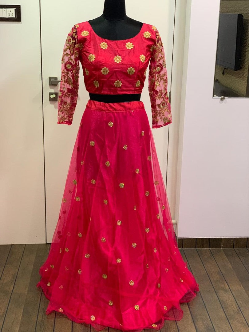 Pink net beautiful sequence worked lehenga choli