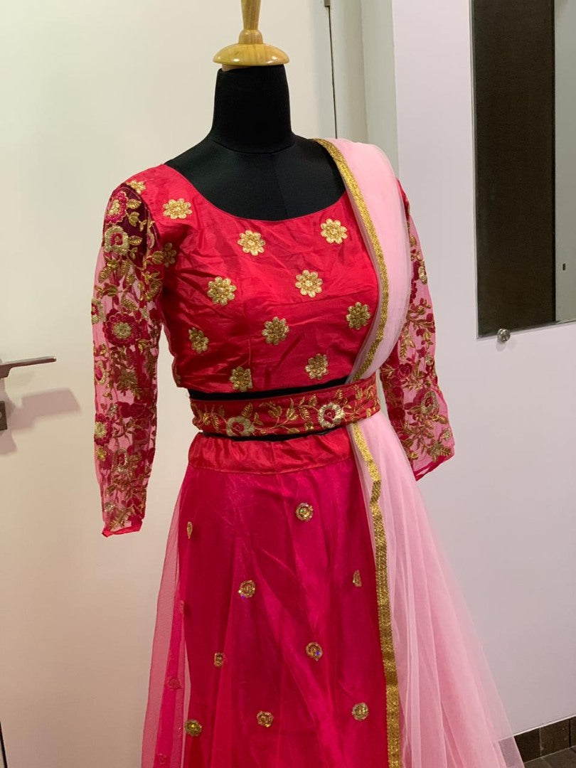 Pink net beautiful sequence worked lehenga choli