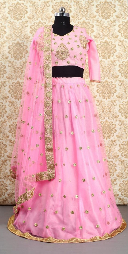 pink net embroidered beautiful lehenga choli