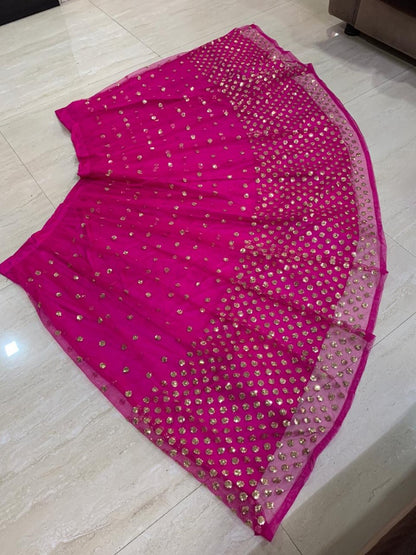 Pink net heavy sequin work wedding lehenga choli