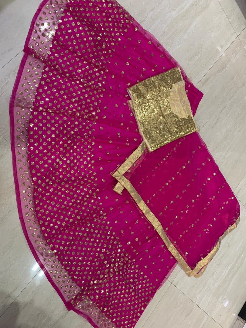 Pink net heavy sequin work wedding lehenga choli