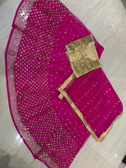 Pink net heavy sequin work wedding lehenga choli