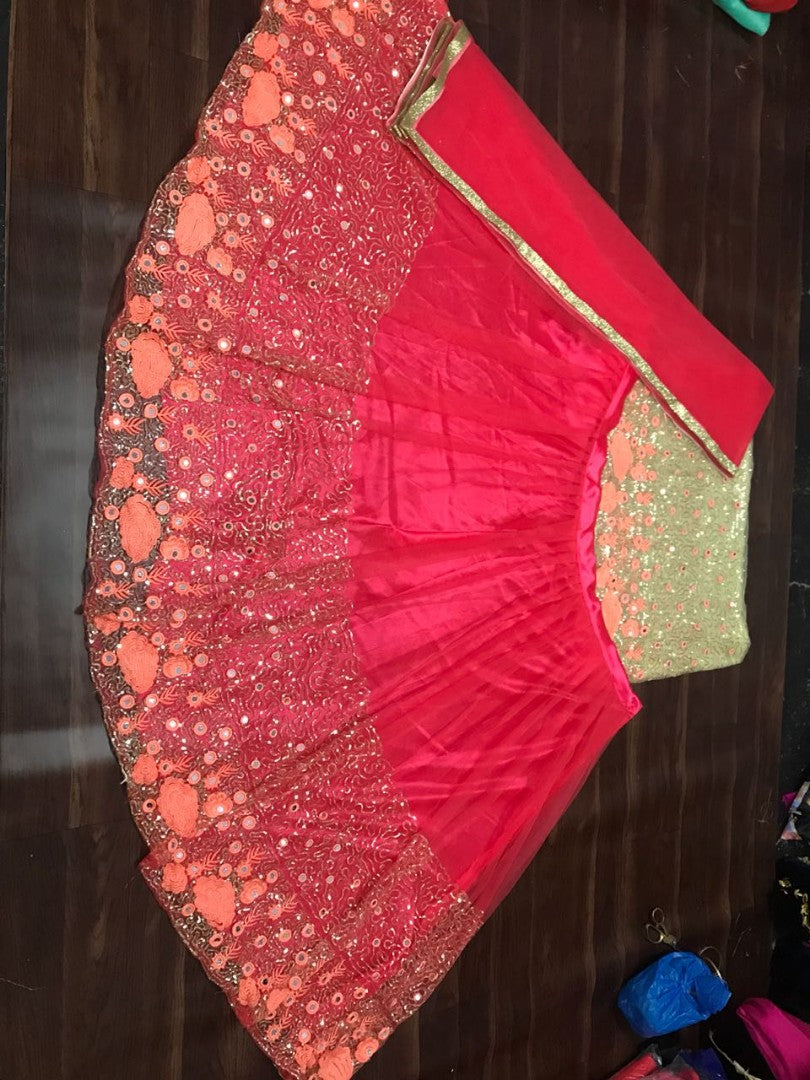 pink net squence embroidered ceremonial lehenga