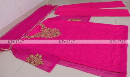Pink nylon mono net sequence pearl rivet work salwar suit