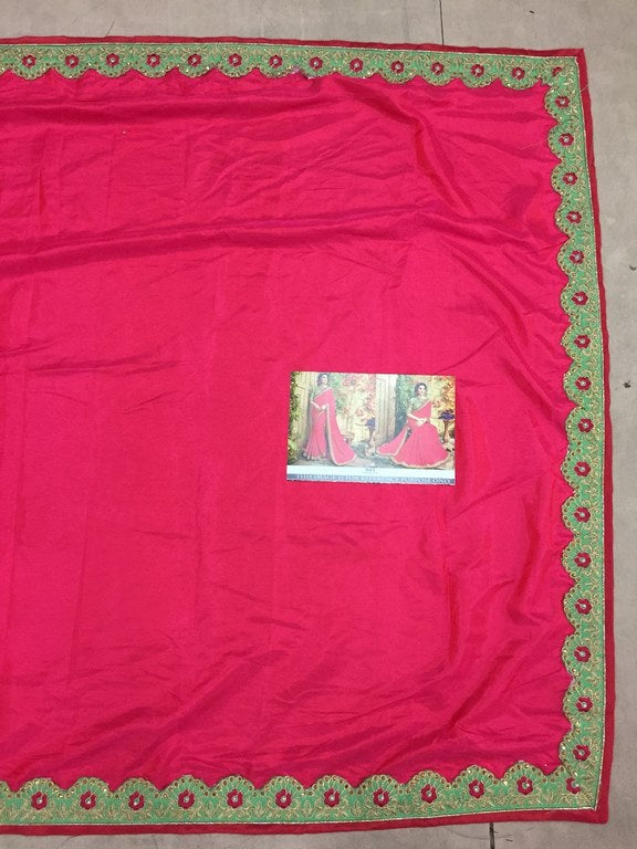 pink paper silk embroidered designer wedding saree