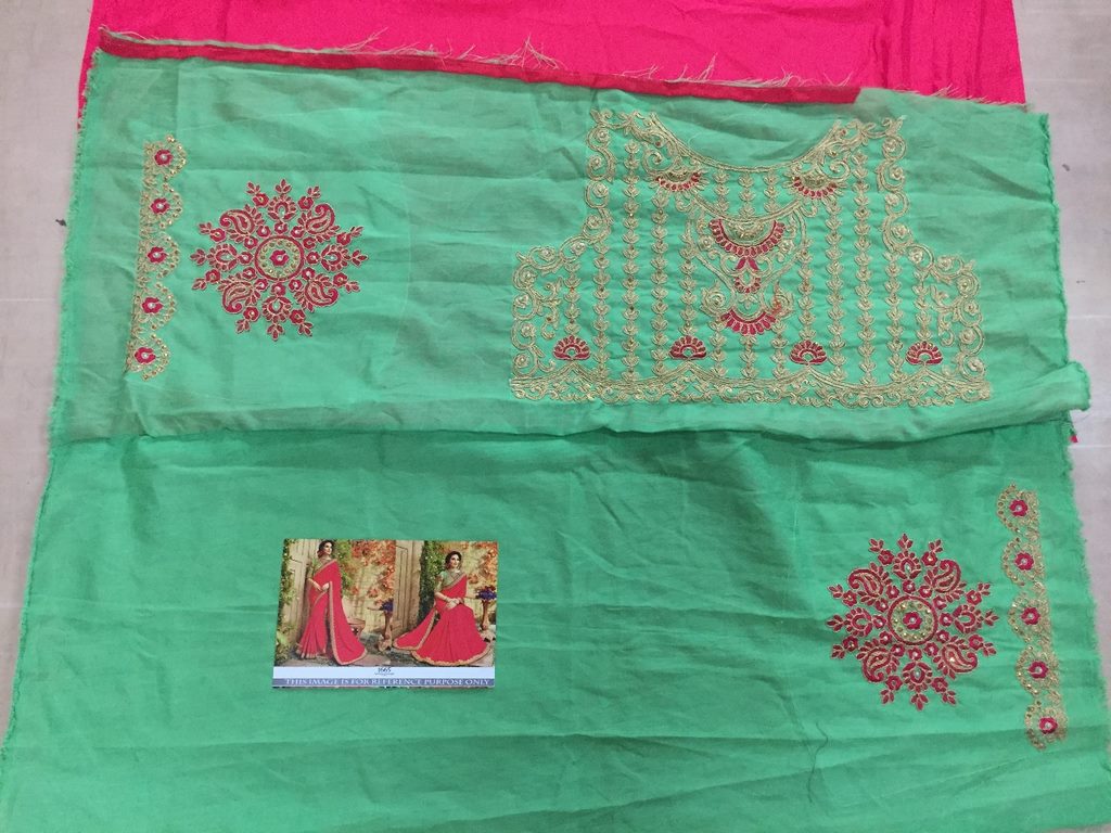 pink paper silk embroidered designer wedding saree