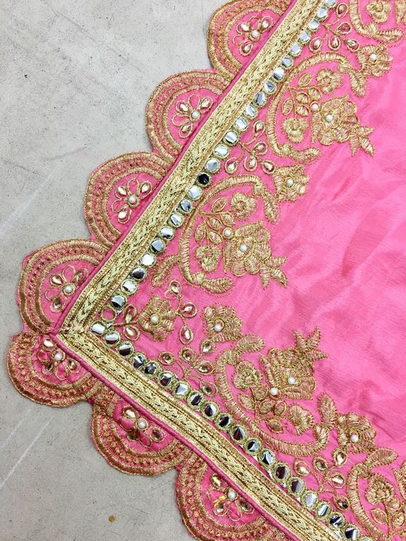 pink paper silk embroidered designer wedding saree