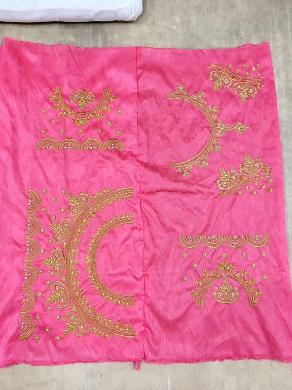 pink paper silk embroidered designer wedding saree