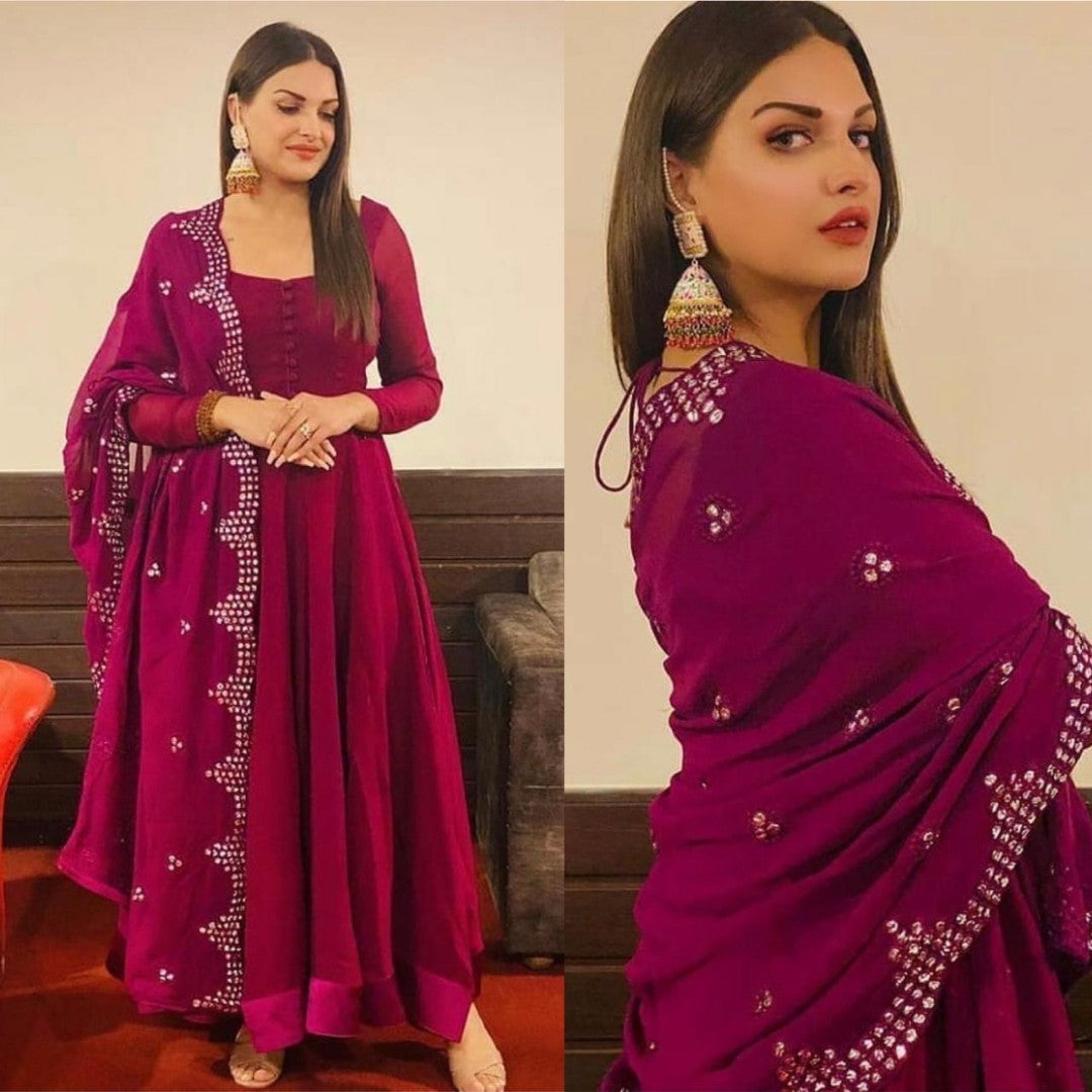 Pink plan georgette party wear anarkali suit