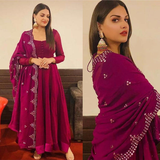 Pink plan georgette party wear anarkali suit