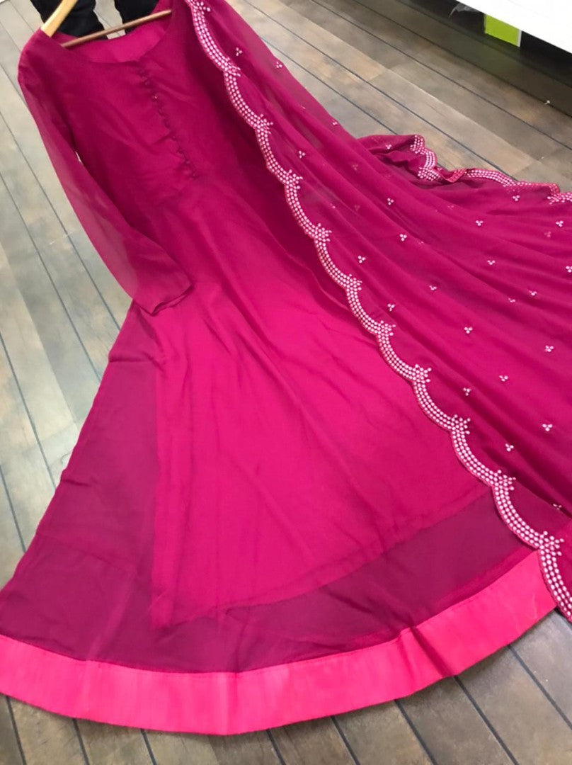 Pink plan georgette party wear anarkali suit