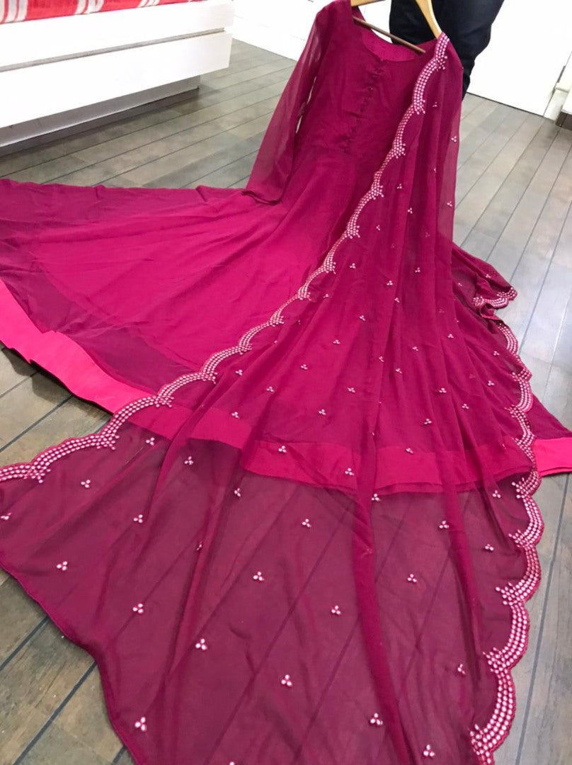 Pink plan georgette party wear anarkali suit