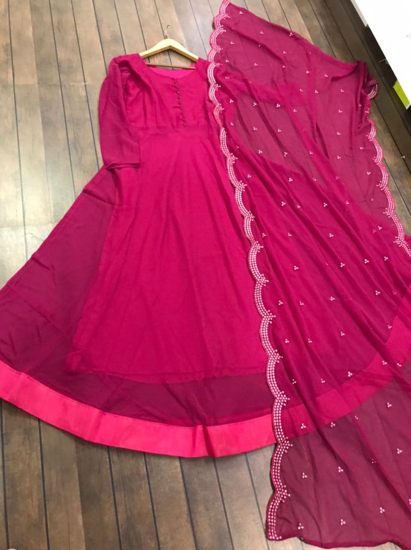 Pink plan georgette party wear anarkali suit