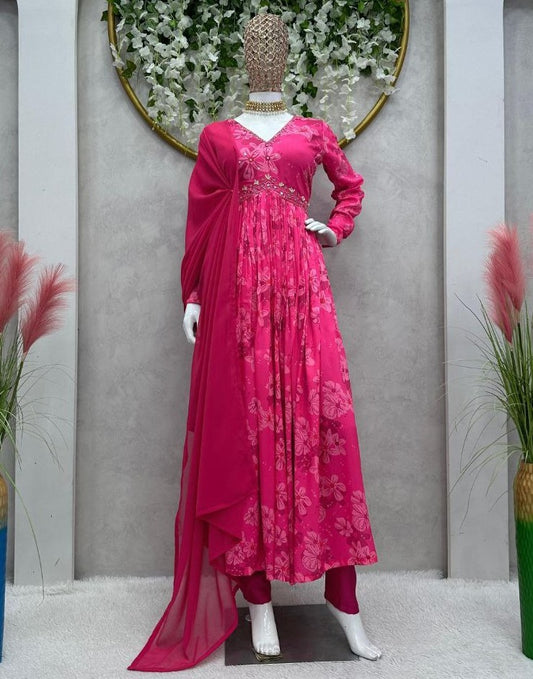 Pink print and handwork nayra alia cut suit