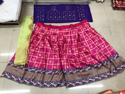 pink printed banglori silk festival lehenga choli