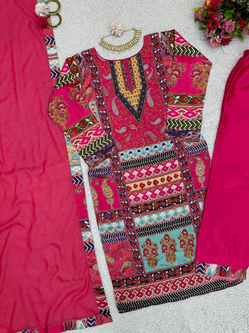 Pink printed pant suit