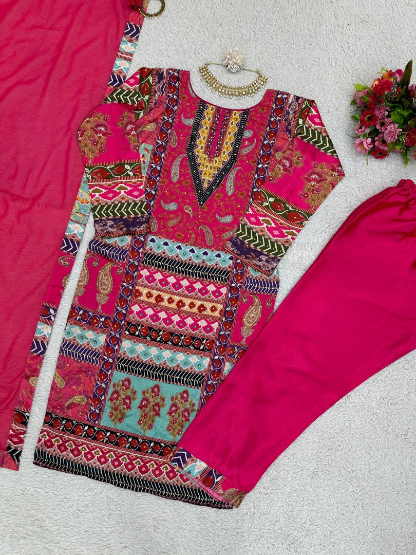 Pink printed pant suit