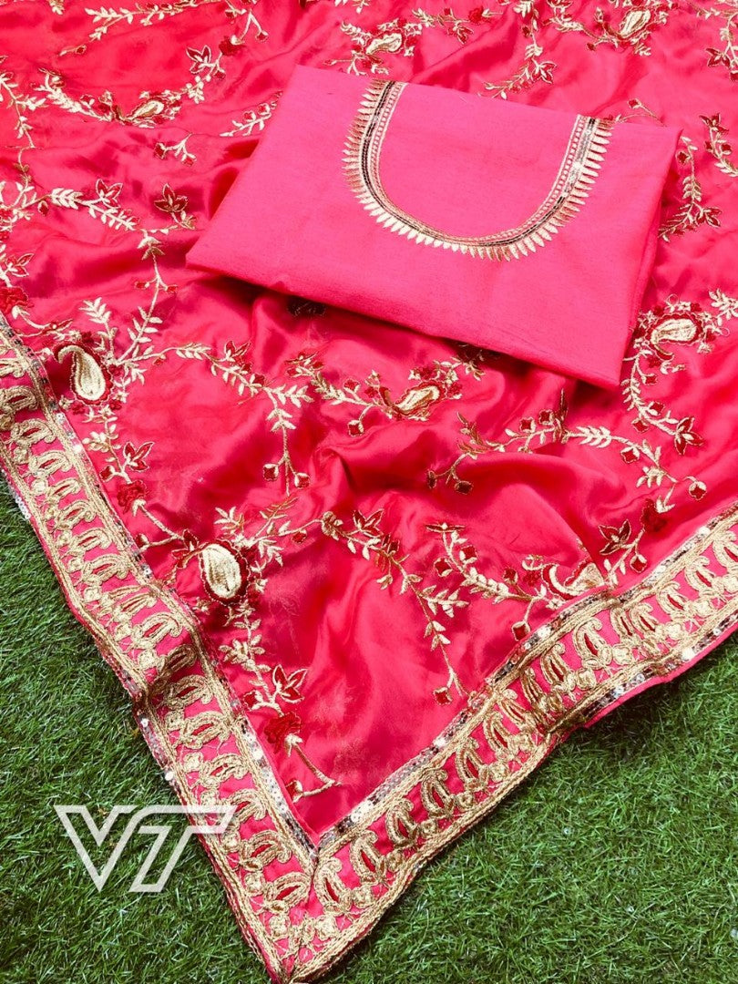 pink rangoli georgette designer embroidered wedding saree