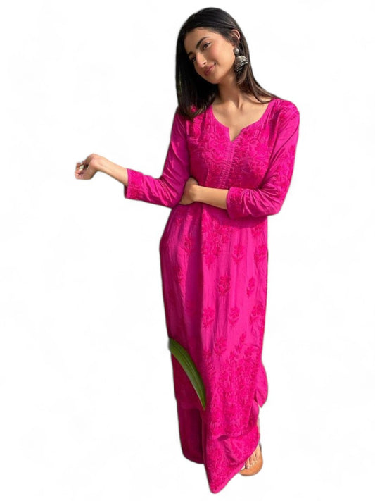 Pink rayon thread work palazzo kurti