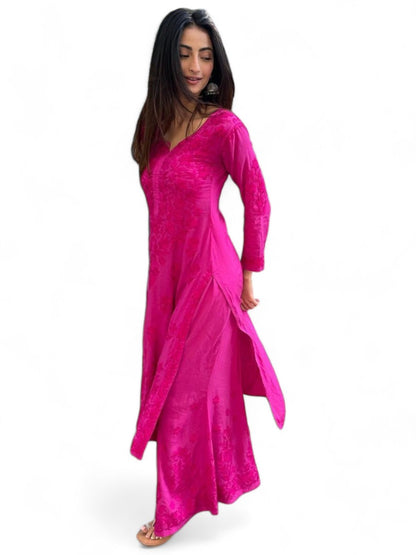 Pink rayon thread work palazzo kurti
