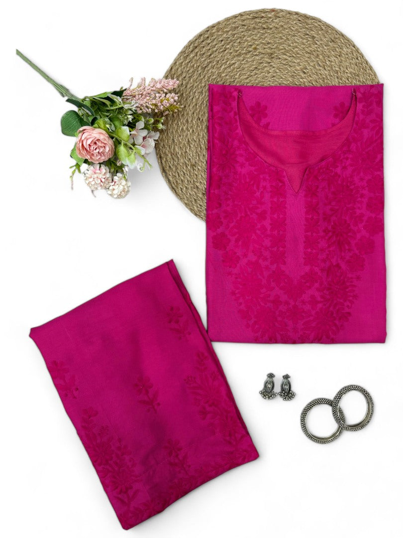 Pink rayon thread work palazzo kurti