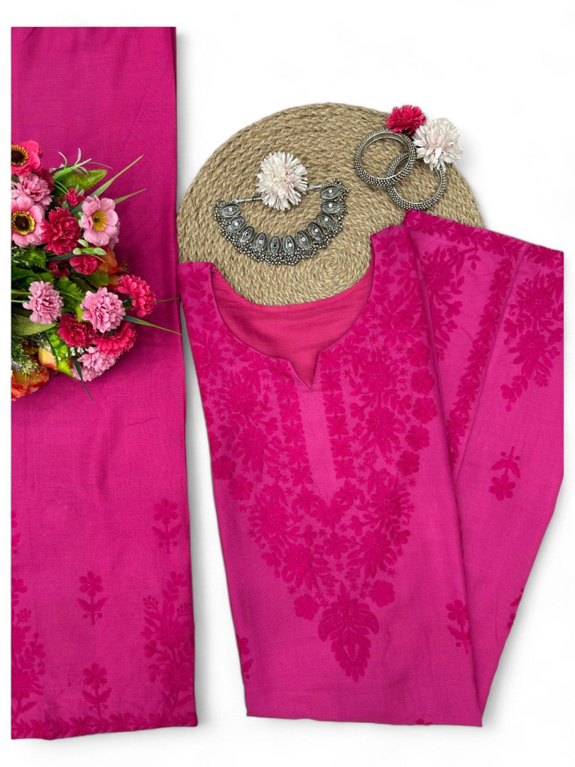 Pink rayon thread work palazzo kurti