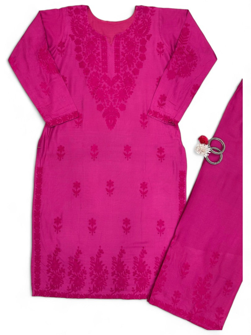 Pink rayon thread work palazzo kurti