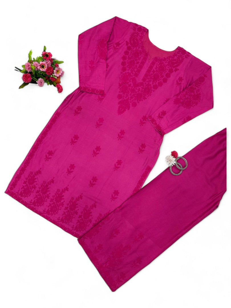 Pink rayon thread work palazzo kurti