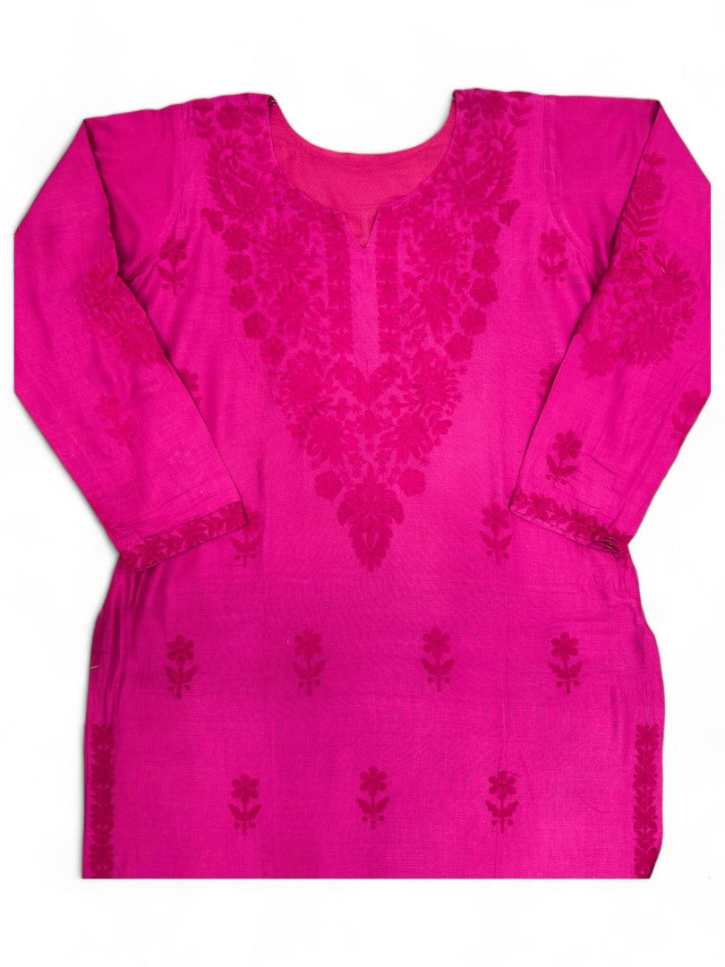 Pink rayon thread work palazzo kurti