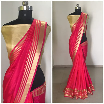 Pink sana silk golden border festive saree