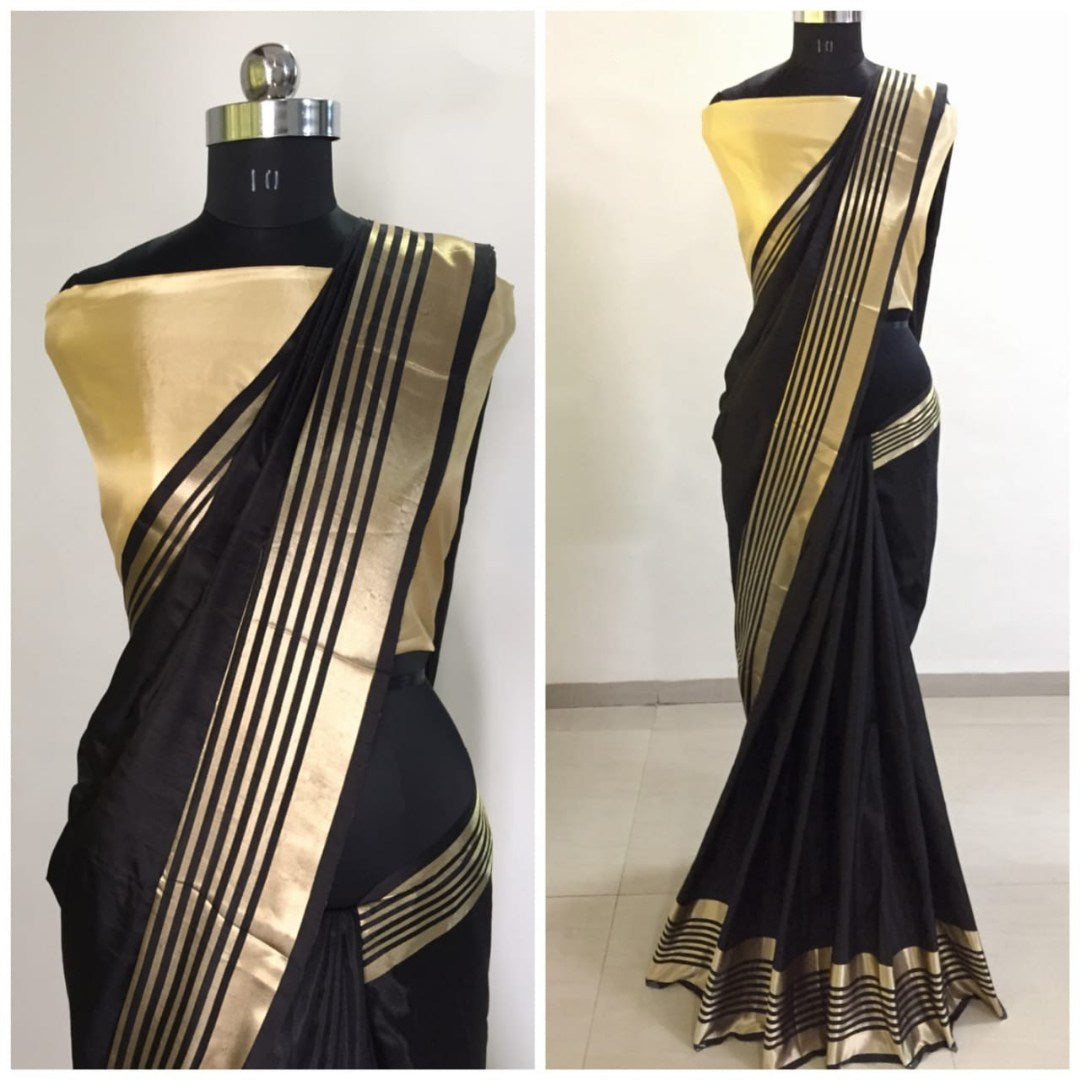 Pink sana silk golden border festive saree