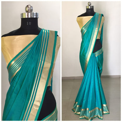 Pink sana silk golden border festive saree