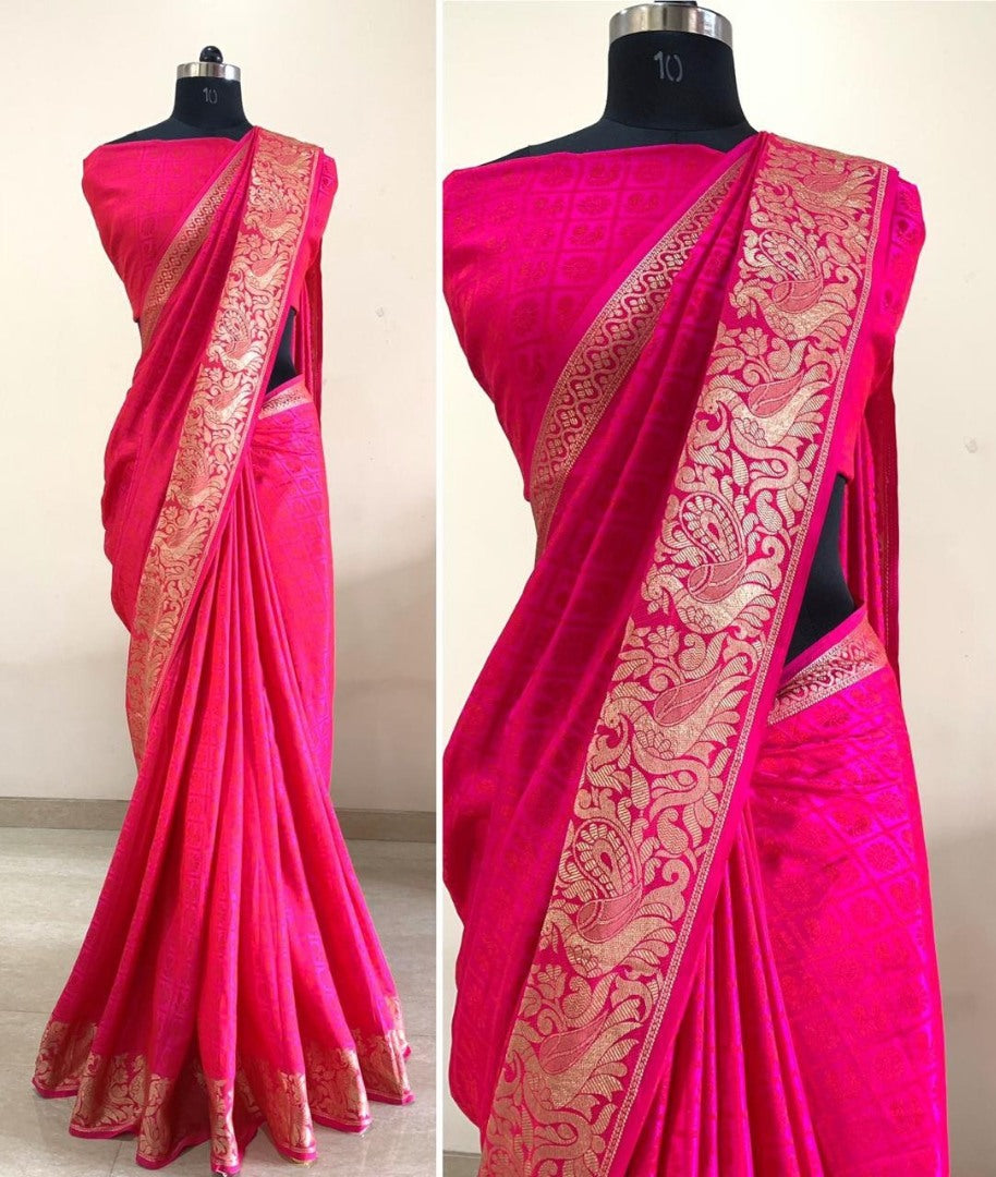 Pink sana silk jacquard saree