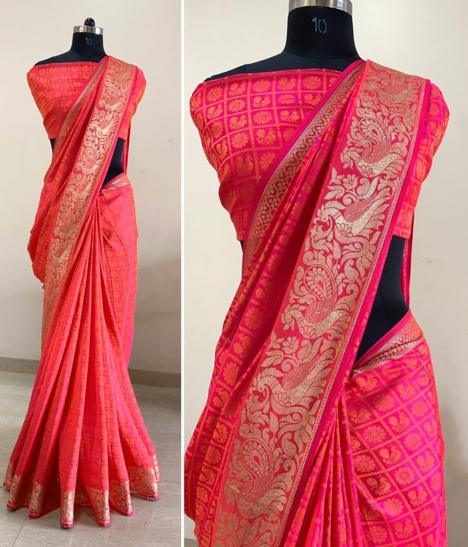 Pink sana silk jacquard saree