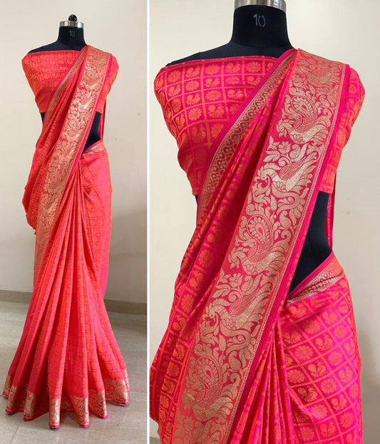 Pink sana silk jacquard saree