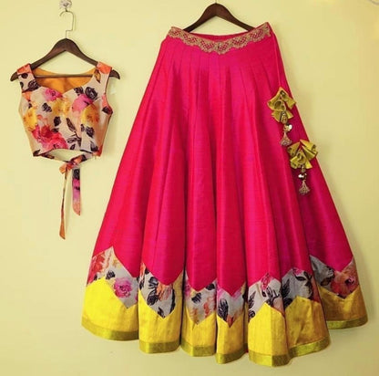 Pink satin banglori festival lehenga choli