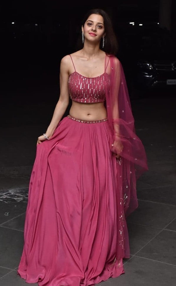 Pink satin beautiful partywear croptop lehenga