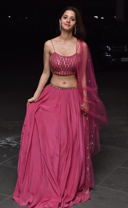 Pink satin beautiful partywear croptop lehenga