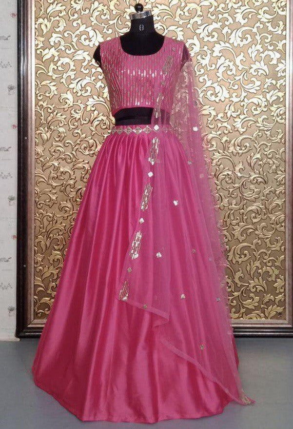 Pink satin beautiful partywear croptop lehenga