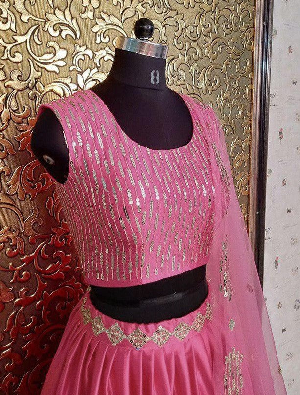Pink satin beautiful partywear croptop lehenga