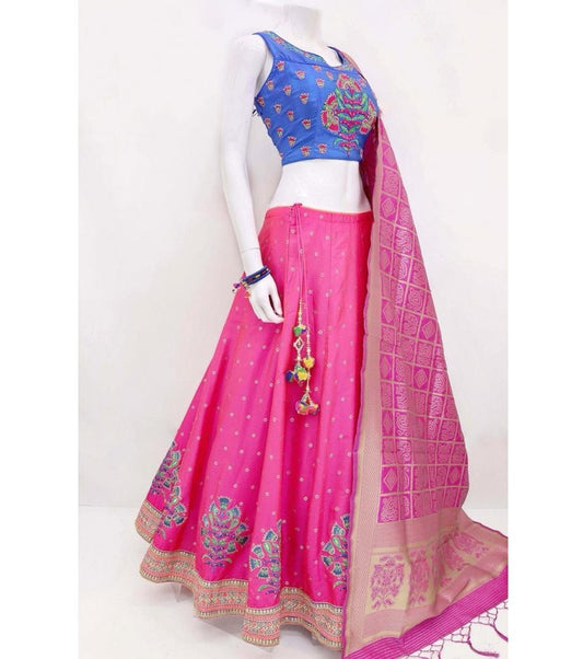 pink silk embroidered traditional festival wear lehenga choli