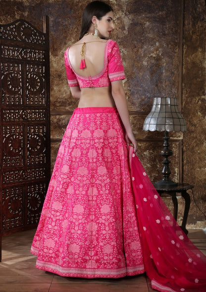 Pink silk heavy embroidered wedding lehenga choli