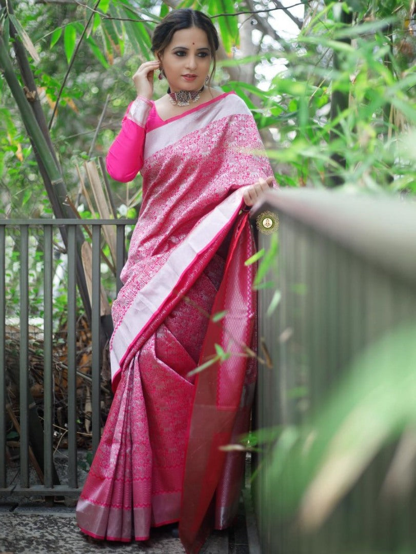 Pink silk zari weaving ceremonial saree