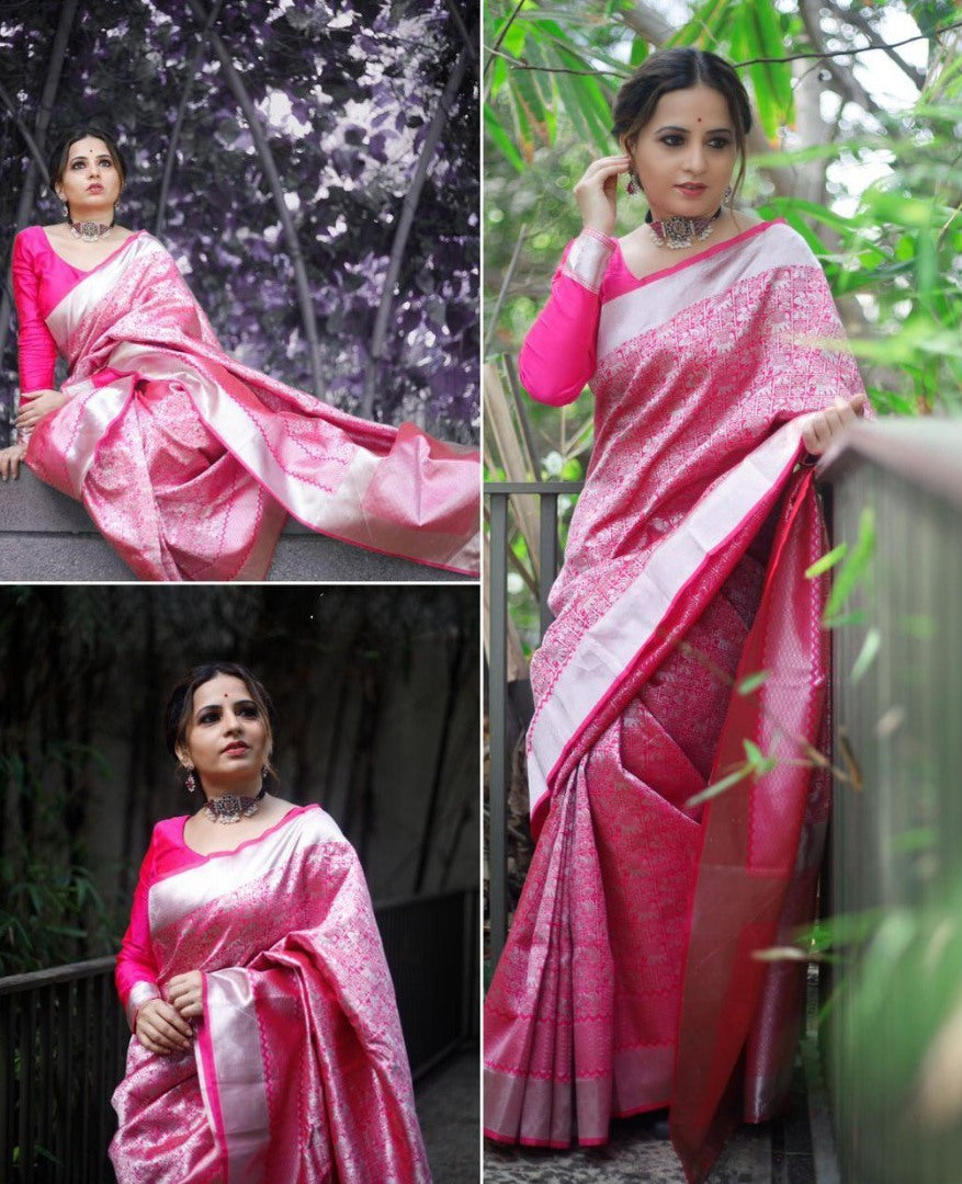 Pink silk zari weaving ceremonial saree