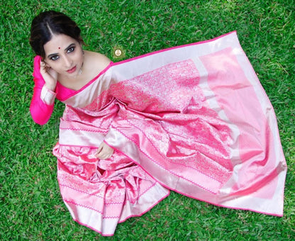 Pink silk zari weaving ceremonial saree
