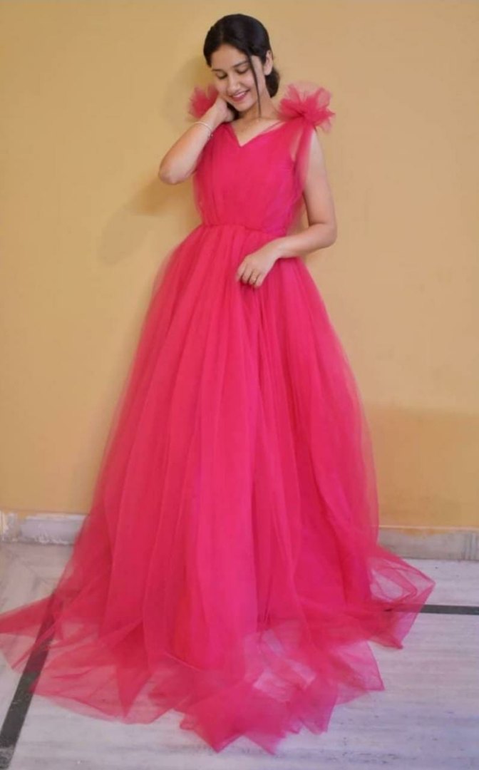 Pink soft cottton silk party wear gown